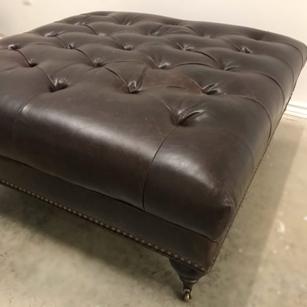 KENMOUNT TUFTED LEATHER OTTOMAN