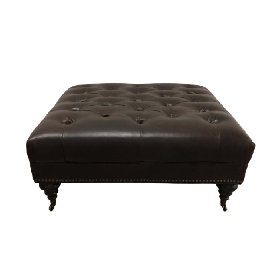 KENMOUNT TUFTED LEATHER OTTOMAN