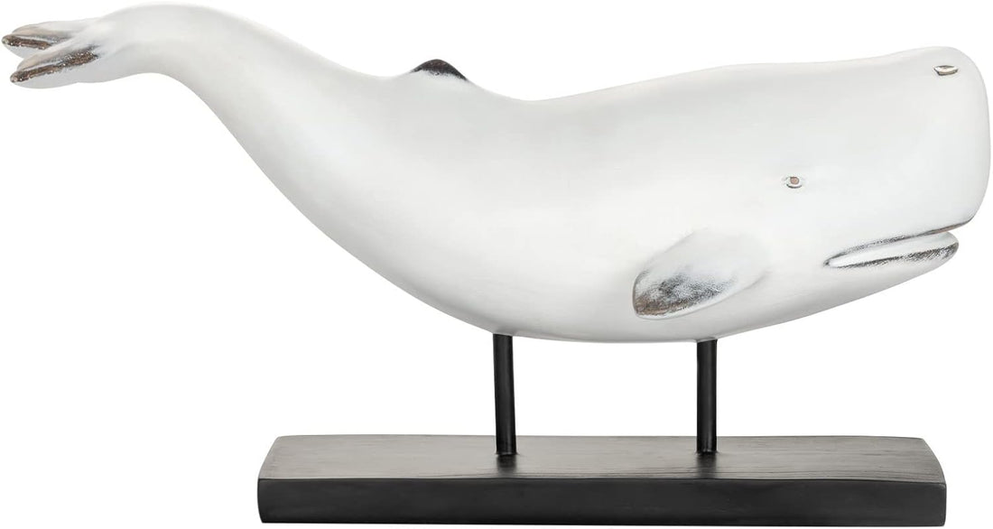 Whale on Stand Coastal Decor Statue (White)